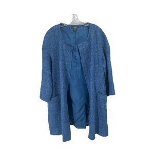 Louben Blue Unstructured Long Line Linen Jacket Open 3/4 Sleeves Sz Large
